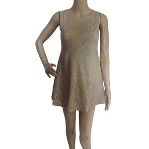 ETC by Lazy Daisy Small Tan Beige Lace Short Sleeveless Dress mini y2k